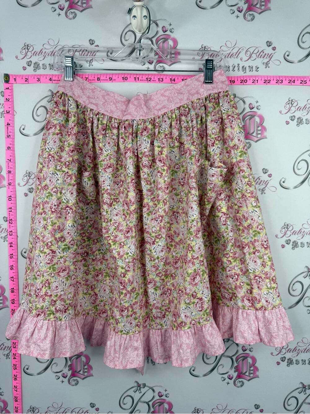 Apron cooking skirt ruffle retro vintage Floral Pink Ruffled Cotton Skirt